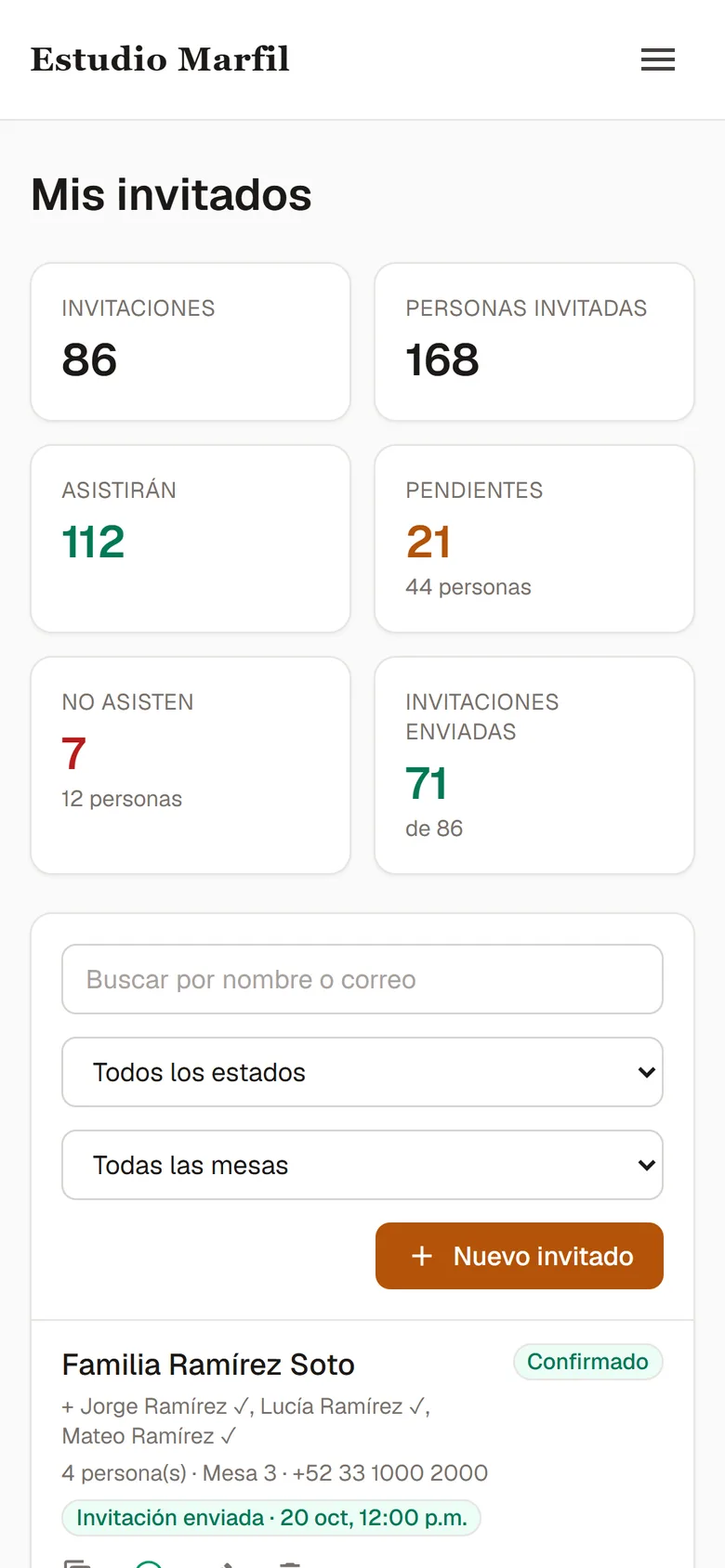 Lista de invitados en el celular